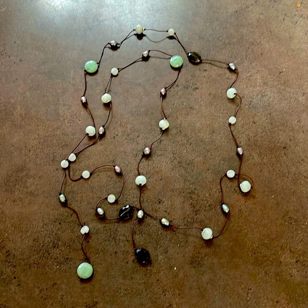 Turquoise River Long Stella and Dot Lariat Necklace brown/green
